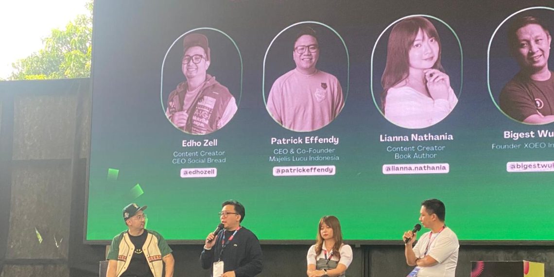 CEO and Co-Founder Majelis Lucu Indonesia Patrick Effendy dalam acara Jakarta CREATORCON 2024 Sabtu, 21 September 2024 di Asthana Kemang, Jakarta Selatan.