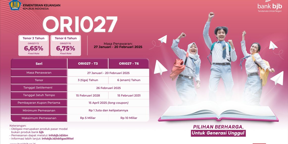 Bank BJB Tawarkan ORI027 dengan Kupon hingga 6,75 Persen  