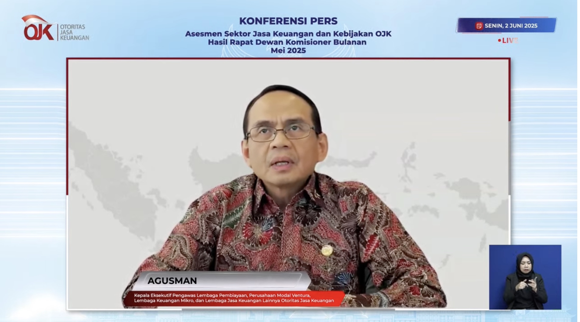 Kepala Eksekutif Pengawas Lembaga Pembiayaan, Perusahaan Modal Ventura, Lembaga Keuangan Mikro, dan Lembaga Jasa Keuangan Lainnya (PVML) OJK, Agusman (Foto : M.Ibrahim)