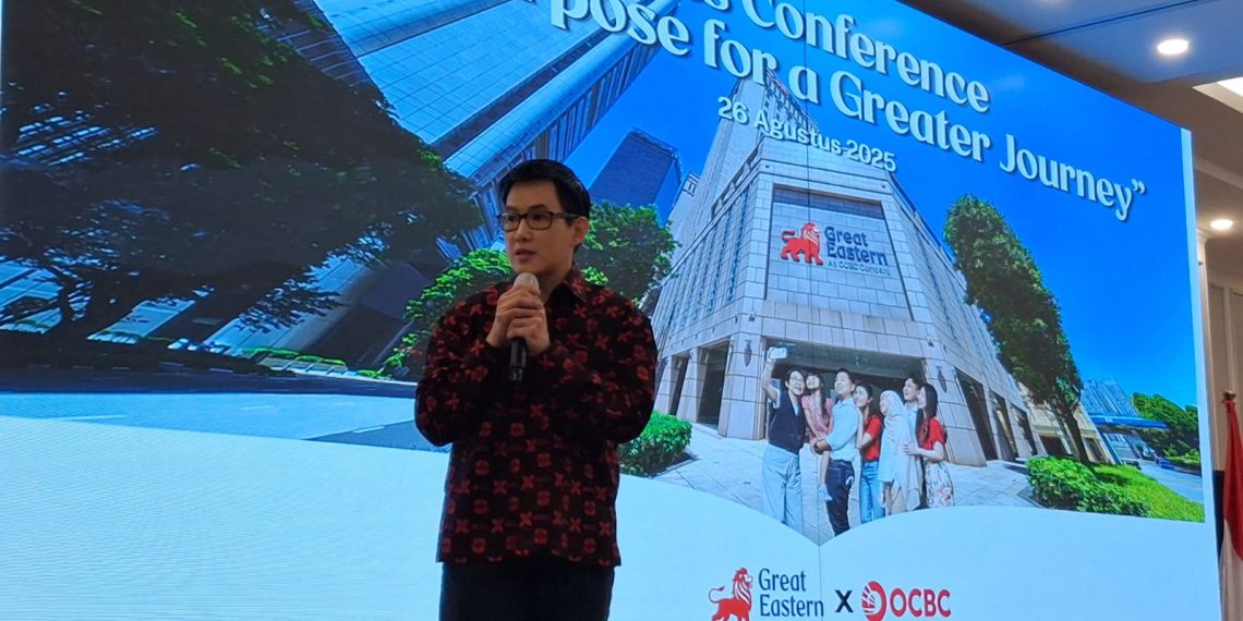 Direktur Pemasaran Great Eastern Life Indonesia, Roy Hendrata Gozalie dalam konferensi pers di Jakarta, Selasa, 26 Agustus 2025.