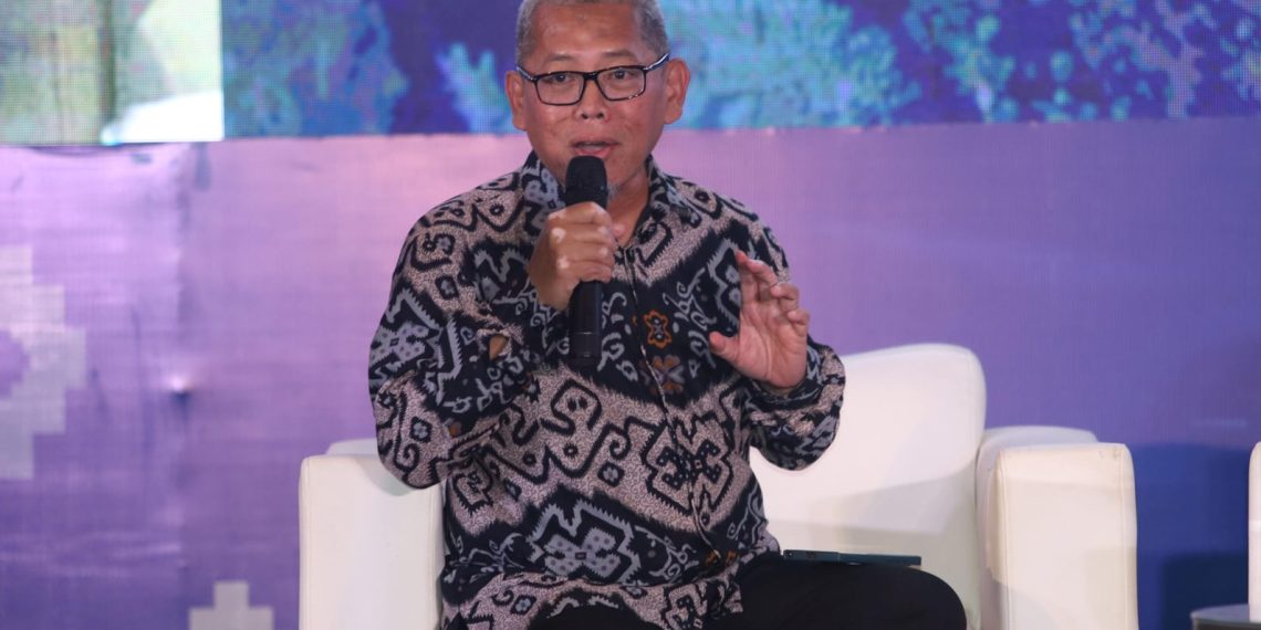 Direktur Bisnis PT Artajasa Pembayaran Elektronis (Artajasa), Heru Perwito, dalam acara Members Meeting ATM Bersama 2025 bertajuk “Borderless Connectivity: Strengthening Trust in Digital Transaction”, di Manado, Sulawesi Utara, Jumat, 19 September 2025. (Foto: Erman Subekti)