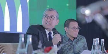 Deputi Bidang Kerja Sama Penanaman Modal BKPM, Tirta Nugraha Mursitama, dalam acara “Indonesia Economic Summit 2025: Sinergi Perbankan, BUMN, dan Swasta Untuk Mendukung Asta Cita Koperasi Desa Merah Putih” yang diadakan Infobank Media Group berkolaborasi dengan Kemenkop di Hotel Shangri La Jakarta, Kamis (2/10). (Foto: M. Zulfikar)
