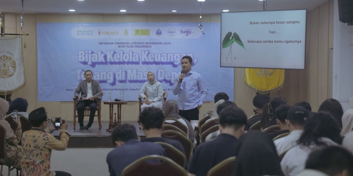 Infobank Financial Literacy Roadshow with Tugu Insurance bertajuk “Bijak Kelola Keuangan, Tenang di Masa Depan, di Fakultas Ilmu Pengetahuan Budaya Universitas Indonesia (FIB UI), Rabu (1/10).