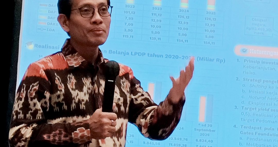 Plt Direktur Utama LPDP, Sudarto, dalam acara Media Gathering Kementerian Keuangan (Kemenkeu), Kamis, 9 Oktober 2025. (Foto: Julian)