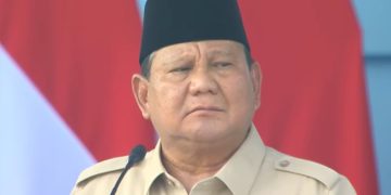 Presiden Prabowo Subianto saat menyampaikan amanat dalam upacara peringatan HUT ke-80 TNI, di lapangan Monas, Jakarta, Minggu, 5 Oktober 2025