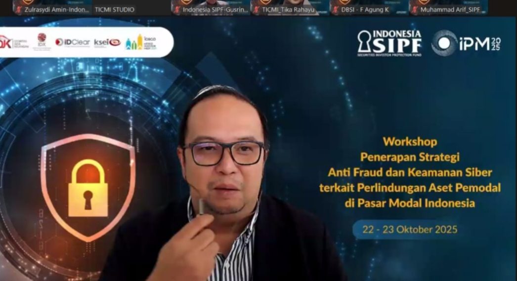 Workshop Profesional tentang Penerapan Strategi Anti-Fraud dan Keamanan Siber terkait Perlindungan Aset Pemodal di Pasar Modal Indonesia yang berlangsung secara daring, Rabu, 22 Oktober 2025. (Foto: Tangkapan layar/Julian)