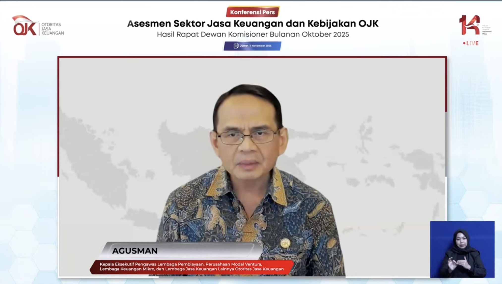 Kepala Eksekutif Pengawas Lembaga Pembiayaan, Modal Ventura, dan Lembaga Keuangan Lainnya (PVML) OJK Agusman