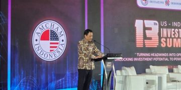 Wakil Menteri Keuangan Thomas Djiwandono dalam acara 13th US-Indonesia Investment Summit di Jakarta, Senin (17/11/2025) (ANTARA/Bayu Saputra)