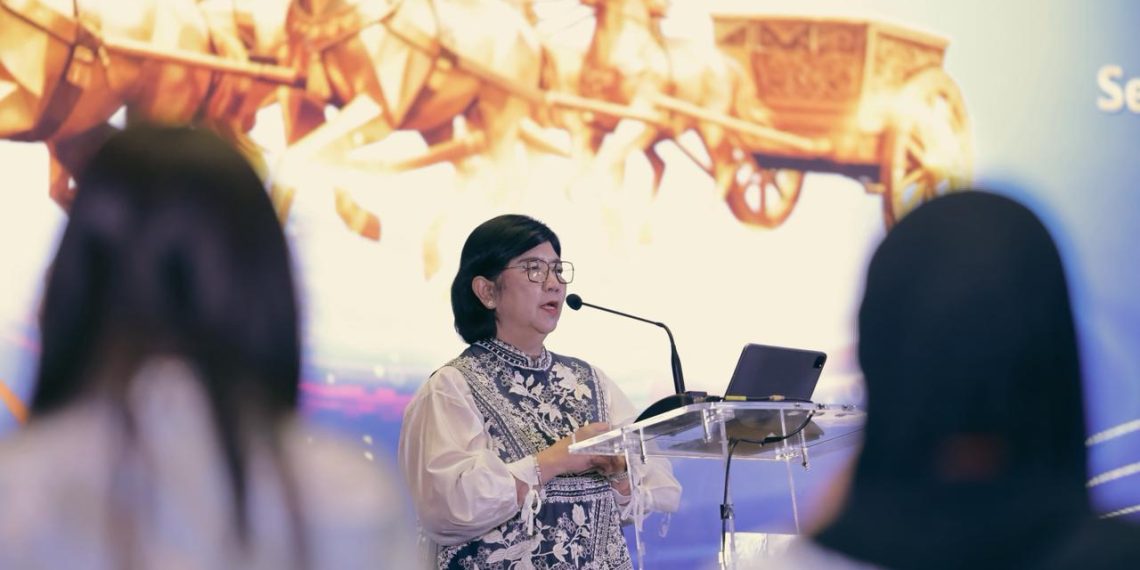 Deputi Gubernur Senior Bank Indonesia (BI), Destry Damanyanti, dalam acara Infobank Starting Year Forum 2026 pada sesi Executive Lecture: Driving Financial Resilience - Anticipating Economic and Financial Outlook 2026, Kamis, 22 Januari 2026. (Foto: M. Zulfikar)