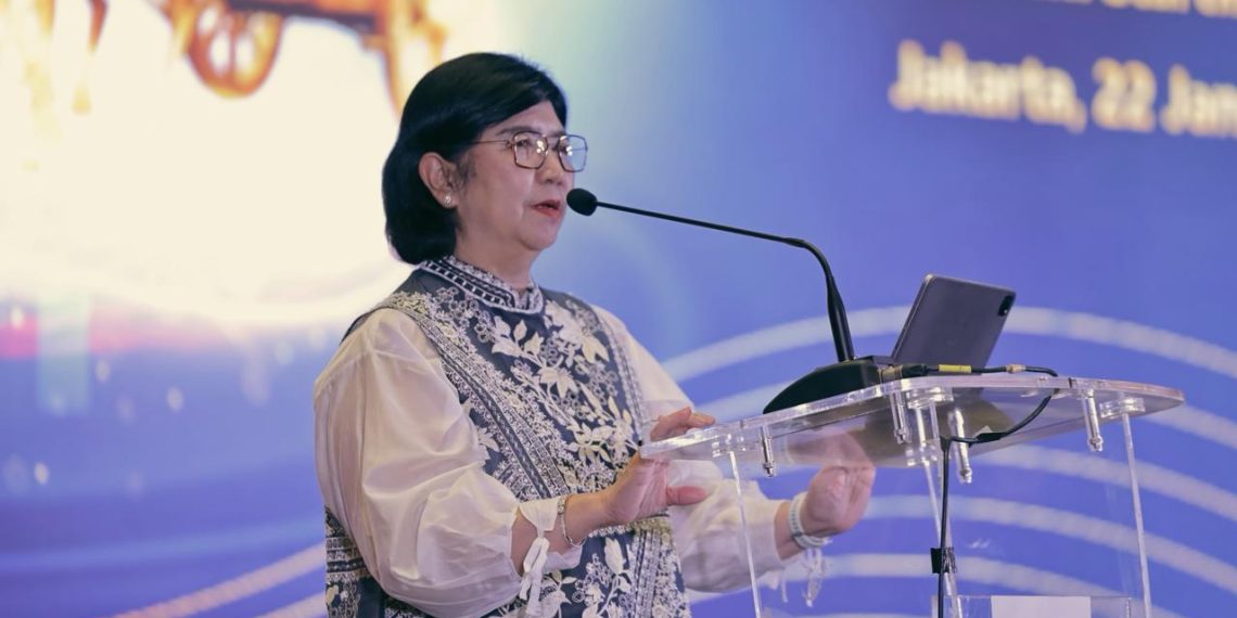 Deputi Gubernur Senior Bank Indonesia (BI), Destry Damanyanti, dalam acara Infobank Starting Year Forum 2026 pada sesi Executive Lecture: Driving Financial Resilience - Anticipating Economic and Financial Outlook 2026, Kamis, 22 Januari 2026. (Foto: M. Zulfikar)