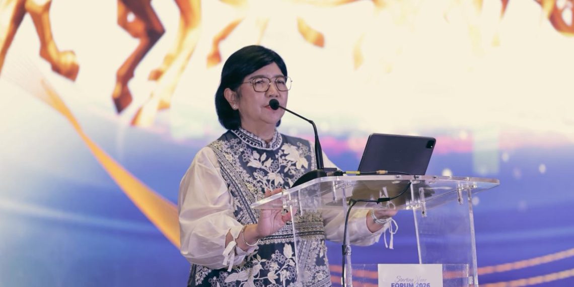 Deputi Gubernur Senior Bank Indonesia (BI), Destry Damanyanti, dalam acara Infobank Starting Year Forum 2026 pada sesi Executive Lecture: Driving Financial Resilience - Anticipating Economic and Financial Outlook 2026, Kamis, 22 Januari 2026. (Foto: M. Zulfikar)
