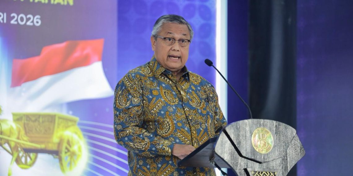 Gubernur Bank Indonesia (BI) Perry Warjiyo dalam agenda peluncuran Laporan Perekonomian Indonesia (LPI) 2025 di Jakarta, Rabu, 28 Januari 2026. (Foto: Muhammad Zulfikar)