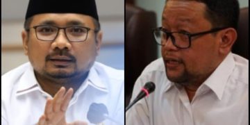 Menteri Agama periode 2020-2024, Yaqut Cholil Qoumas beserta eks Staf Khusus Menag Bidang Ukhuwah Islamiyah, Hubungan Organisasi Kemasyarakatan dan Sosial Keagamaan, serta Moderasi Beragama, Isfah Abidal Aziz. (Foto: Kolase/Infobanknews/Istimewa)