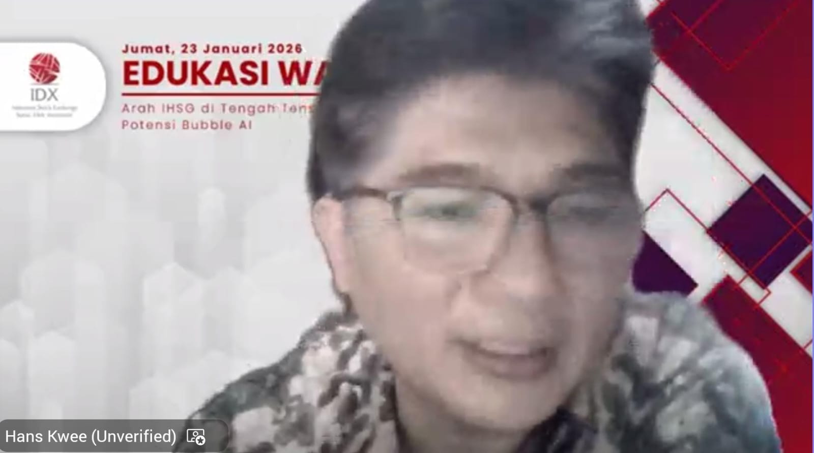 Co-Founder PasarDana dan Praktisi Pasar Modal, Hans Kwee. (Tangkapan layar webinar: Khoirifa)