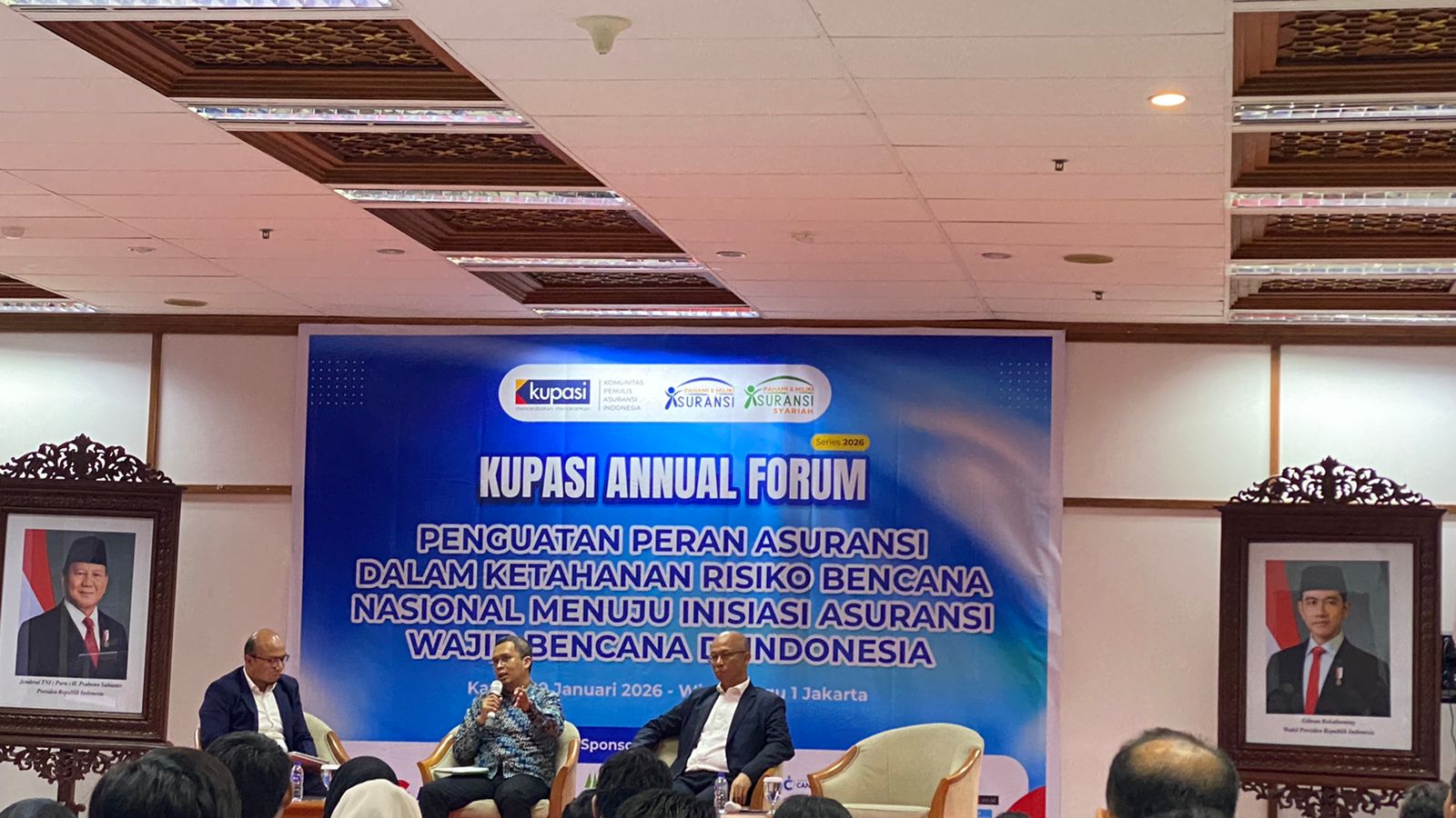 Direktur Pengembangan Dana Pensiun, Asuransi, dan Aktuaria Kementerian Keuangan, Ami Muslich (tengah), dalam agenda KUPASI Annual Forum 2026, di Jakarta, Kamis (29/1). (Foto: Khoirifa)
