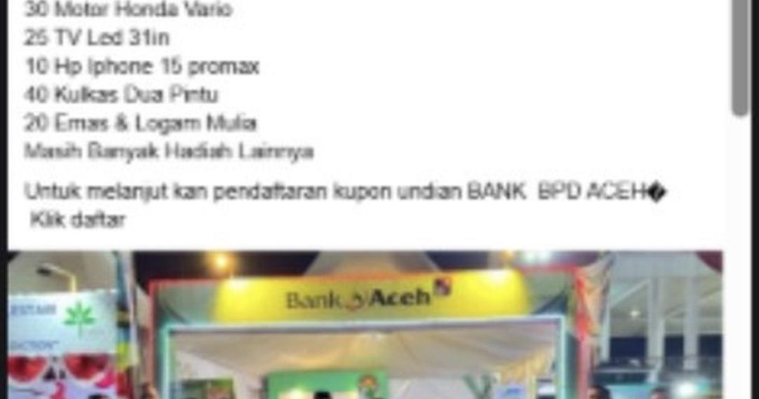Tangkapan layar informasi promo undian Bank Aceh di media sosial Facebook (foto: ist)