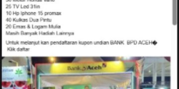 Tangkapan layar informasi promo undian Bank Aceh di media sosial Facebook (foto: ist)
