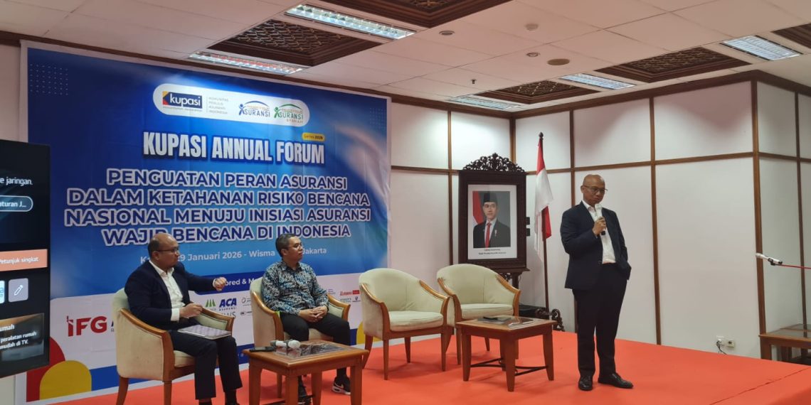 Kegiatan KUPASI Annual Forum 2026 bertema “Penguatan Peran Asuransi dalam Ketahanan Risiko Bencana Nasional Menuju Inisiasi Asuransi Wajib Bencana di Indonesia” yang digelar pada 29 Januari 2026 di Wisma Tugu I, Jakarta. (Foto: Istimewa)