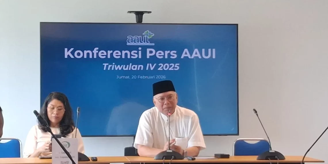 Ketua Umum AAUI, Budi Hernawan dalam konferensi pers AAUI di Jakarta, Jumat, 19 Februari 2026. (Foto: Khoirifa)