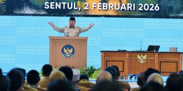 Presiden dalam taklimatnya pada Rapat Koordinasi Nasional (Rakornas) Pemerintah Pusat dan Daerah Tahun 2026 di Sentul International Convention Center (SICC), Kabupaten Bogor, Provinsi Jawa Barat, pada Senin, 2 Februari 2026.