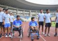 Setiyo usai berlari dengan para disabilitas pada acara BTN Run for Disabilities, Run for Inclusivity di Stadion Manahan, Solo, Sabtu (7/2).