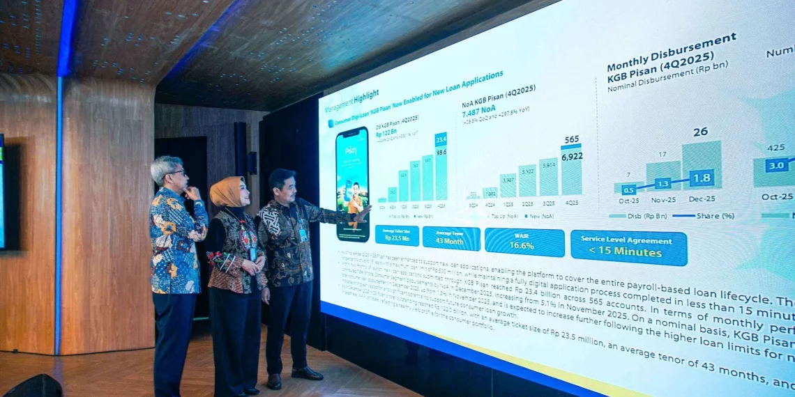 Direktur Keuangan Bank BJB Hana Dartiwan, Direktur Konsumer dan Ritel Nunung Suhartini, dan Direktur Korporasi dan UMKM Mulyana saat kegiatan Early Meeting Bank BJB di Menara BJB, Naripan, Kota Bandung, Senin (16/4/2026). (Foto: Dok. Bank BJB)