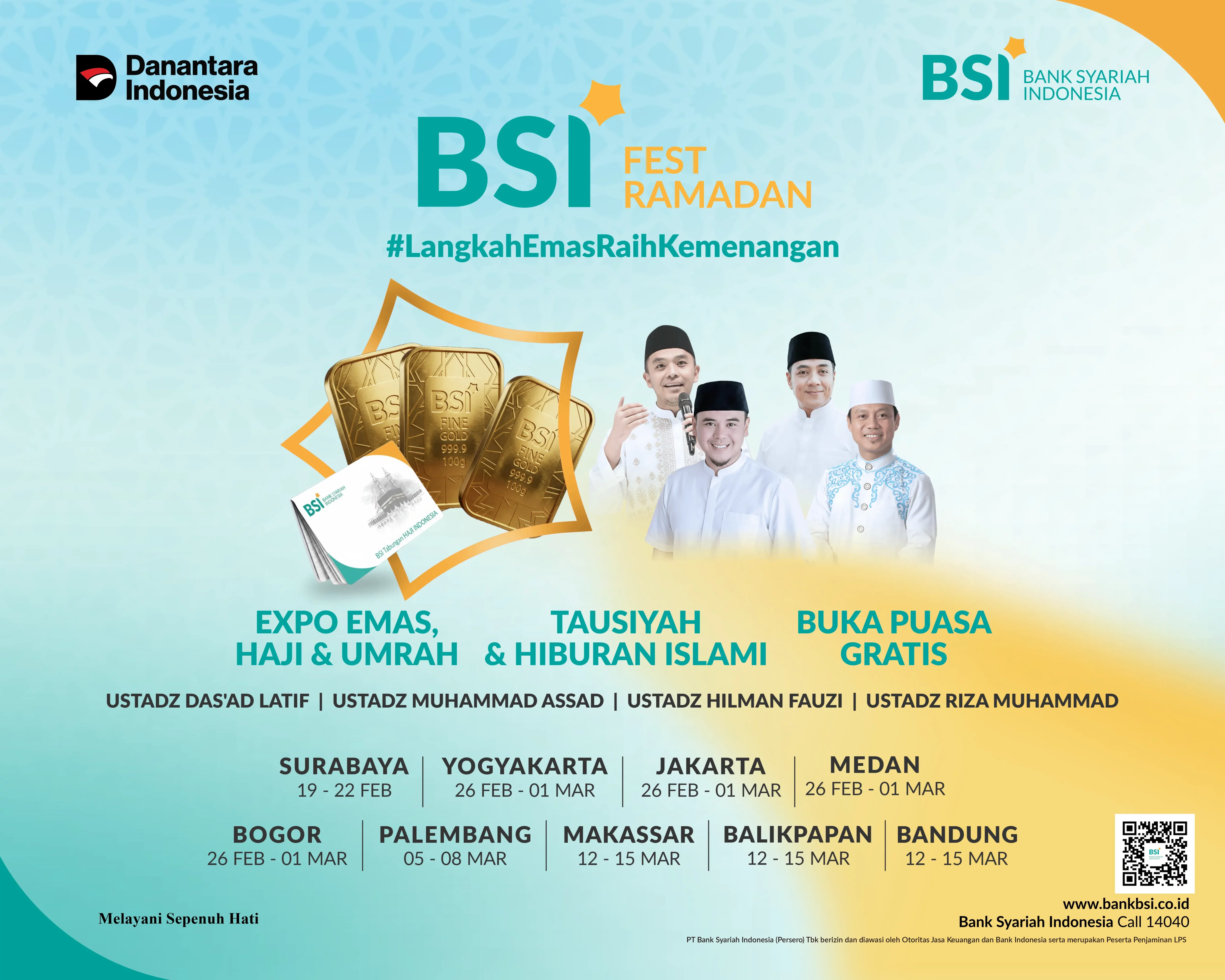 BSI Fest Ramadan 2026 digelar di 9 kota besar. Selain menghadirkan berbagai promo yang dapat memanjakan nasabah, BSI dalam expo ini juga mengundang dai-dai kondang tanah air untuk memberikan tausiah. (Foto: Istimewa)