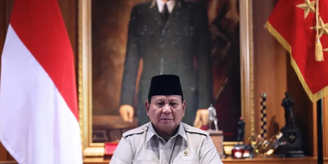 Presiden Prabowo Subianto memberikan ucapan selamat Idul Fitri 1447 Hijriah kepada seluruh masyarakat Indonesia. (Tangkapan layar YouTube @SekretariatPresiden: Julian)