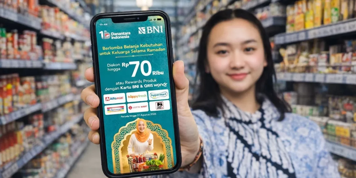 BNI menghadirkan promo Ramadhan dengan diskon hingga Rp70.000 di Alfamidi, Indomaret, Hypermart, Super Indo, dan merchant grocery lainnya. (Foto: Dok. BNI)