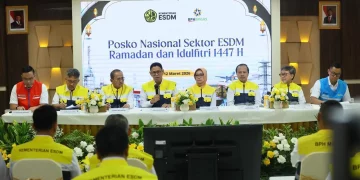 Suasana pembukaan Posko Nasional Sektor Energi dan Sumber Daya Mineral (ESDM) periode Ramadan dan Idulfitri (RAFI) 2026 pada Kamis (12/3), di Gedung Badan Pengatur Hilir Minyak dan Gas Bumi (BPH Migas), Jakarta
