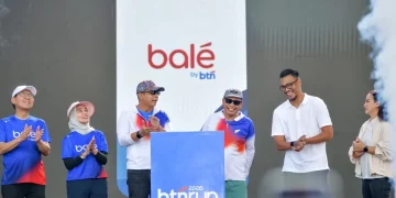 Direktur Utama BTN Nixon LP Napitupulu dan jajarannya dalam peluncuran fitur baru Bale by BTN di Jakarta, Minggu (30/3)