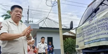 Gubernur Kepulauan Bangka Belitung, Hidayat Arsani saat peresmian pengolahan pupuk kompos di Lapas Kelas IIA Pangkalpinang, Kamis (26/3/2026). (Foto: ANTARA/Aprionis)