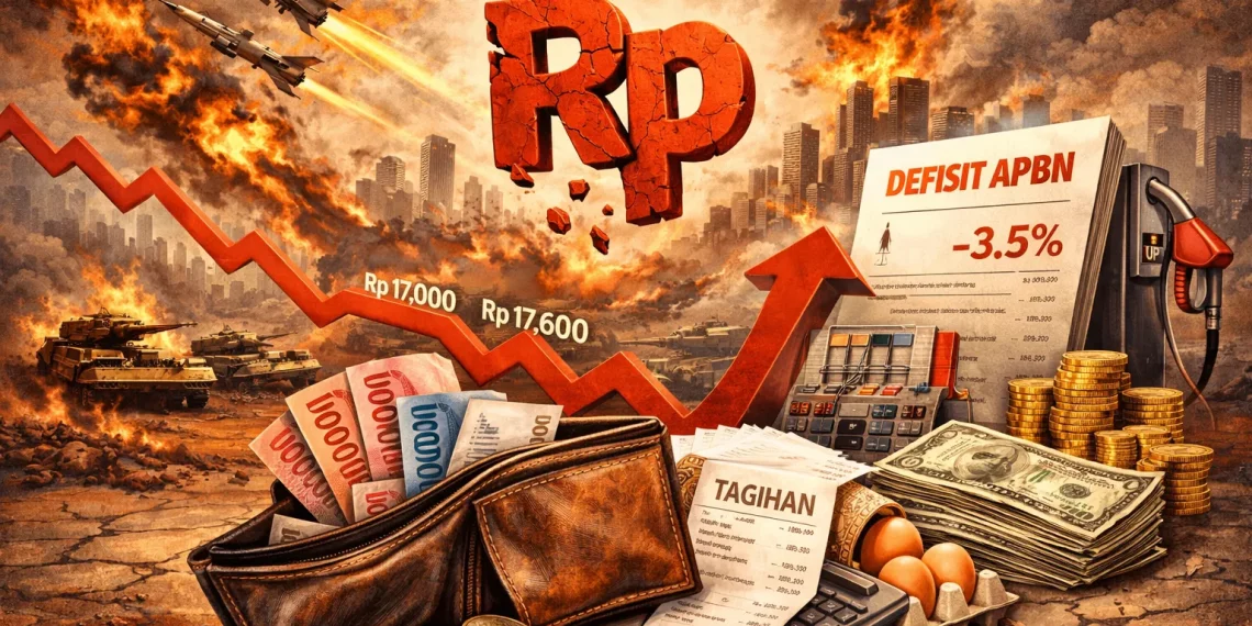 Ilustrasi - Kesehatan dompet pascalebaran: perang, defisit, dan rupiah yang terseok-seok. (Foto: AI/Julian)