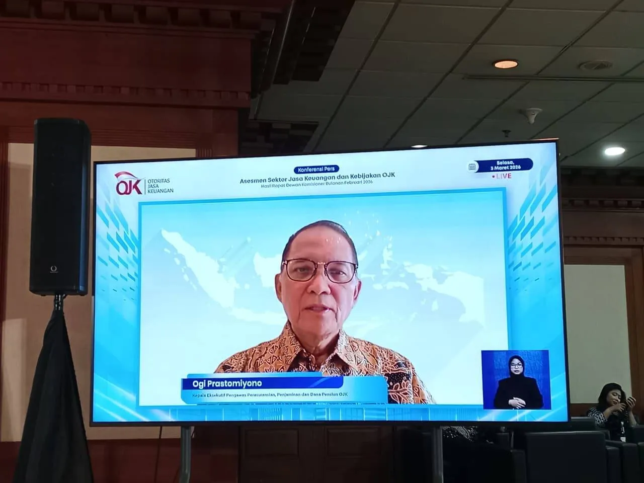 Ogi Prastomiyono, Kepala Eksekutif Pengawas Perasuransian, Penjaminan, dan Dana Pensiun, dalam acara Rapat DK OJK Selasa, 3 Maret 2026. (Foto: Istimewa)