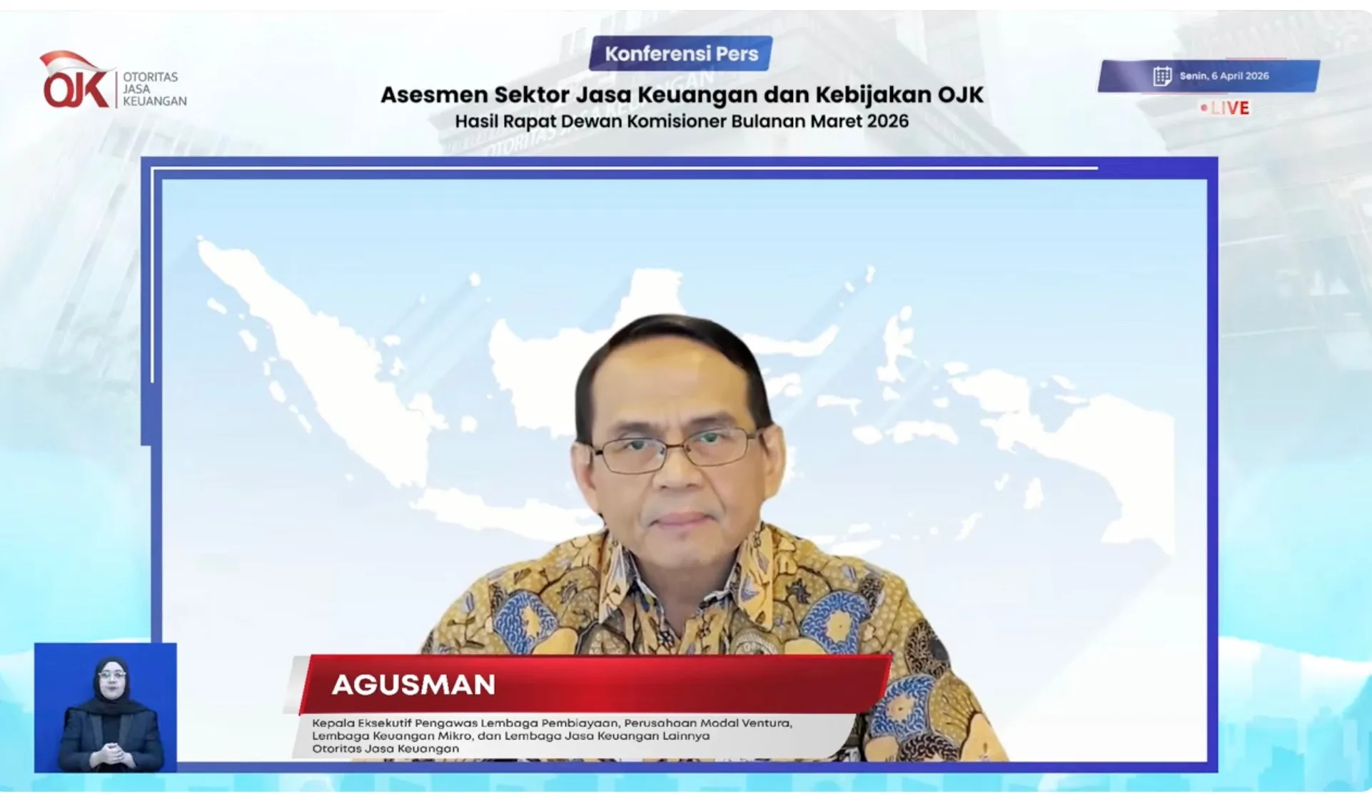 Kepala Eksekutif Pengawas Lembaga Pembiayaan, Modal Ventura, dan Lembaga Keuangan Lainnya (PVML) OJK, Agusman