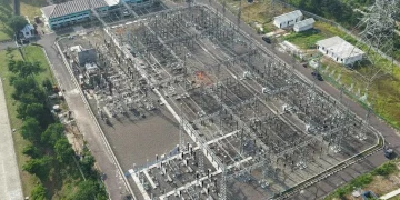 Tampak udara Gardu Induk 150 kilovolt (kV) Margakarya yang terletak di Karawang International Industrial City (KIIC), Jawa Barat. (Foto: Istimewa)