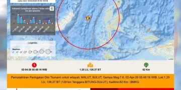 Info gempa bumi yang berpotensi tsunami di wilayah Sulawesi Utara dan Maluku Utara dari BMKG. ANTARA/HO-BMKG/aa.