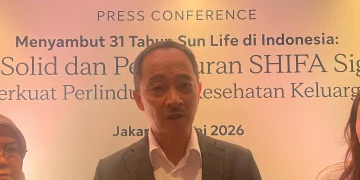 Presiden Direktur Sun Life, Albertus Wiroyo, ditemui usai konferensi pers di Jakarta, Jumat, 8 Mei 2026. (Foto: Alfi Salima Puteri)