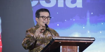 Wakil Ketua Dewan Pengawas BPI Danantara, Muliaman D Hadad, dalam acara Infobank Indonesia Digital Forum 2026: Reaching the Unbanked Amidst Cyber Threats and Cost Living Crisis, di Bali Room, Hotel Indonesia Kempinski, Jakarta, Jumat, 22 Mei 2026. (Foto: Zaenal Abdurrani)