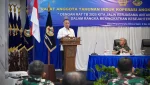 enkop Ferry dalam sambutannya pada acara Rapat Anggota Tahunan (RAT) Tahun Buku 2025 Induk Koperasi Angkatan Udara (Inkopau) di Aula Balai Prajurit Graha Bimasakti TNI AU Triloka, Jakarta, Rabu (6/5).