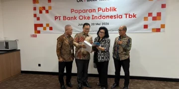 Wakil Direktur Utama Hendra Lie bersama jajaran direksi OK Bank usai Public Expose atau Paparan Public pada Rabu (20/5/2026)