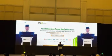 Wakil Presiden Republik Indonesia ke-13, Ma'ruf Amin saat memberikan sambutan dalam acara Pelantikan PP Masyarakat Ekonomi Syariah di Jakarta, Minggu, 24 Mei 2026 (Foto: M. Ibrahim)
