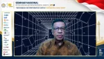 Prasetyo Hadi membacakan pidato Ketua ISEI Jakarta Inarno Djajadi pada Seminar Nasional ISEI Jakarta bertema “Indonesia Incorporated untuk Indonesia Emas 2045”, Rabu (10/6/2026). (Foto: Prima Gumilang)