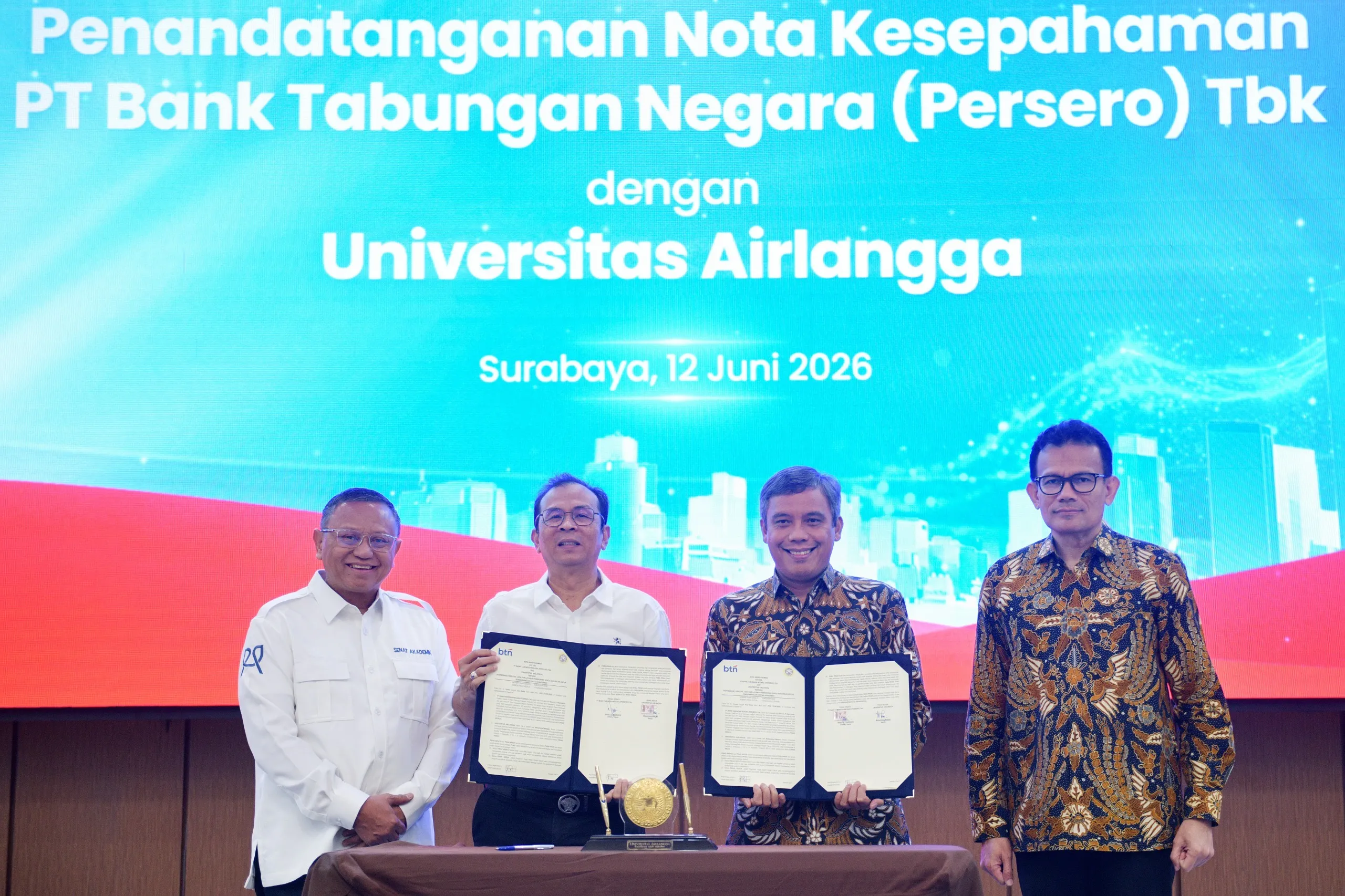 Penandatanganan Nota Kesepahaman (MoU) strategis BTN dengan Universitas Airlangga (UNAIR), Kamis (12/6).