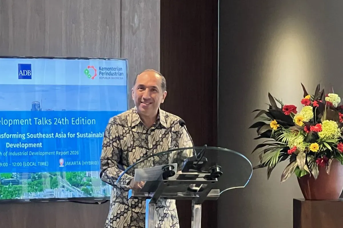Kepala Perwakilan ADB untuk Indonesia Bobur Alimov dalam acara Indonesia Development Talks yang digelar di Jakarta, Kamis (23/7/2026). (ANTARA/Putu Indah Savitri)