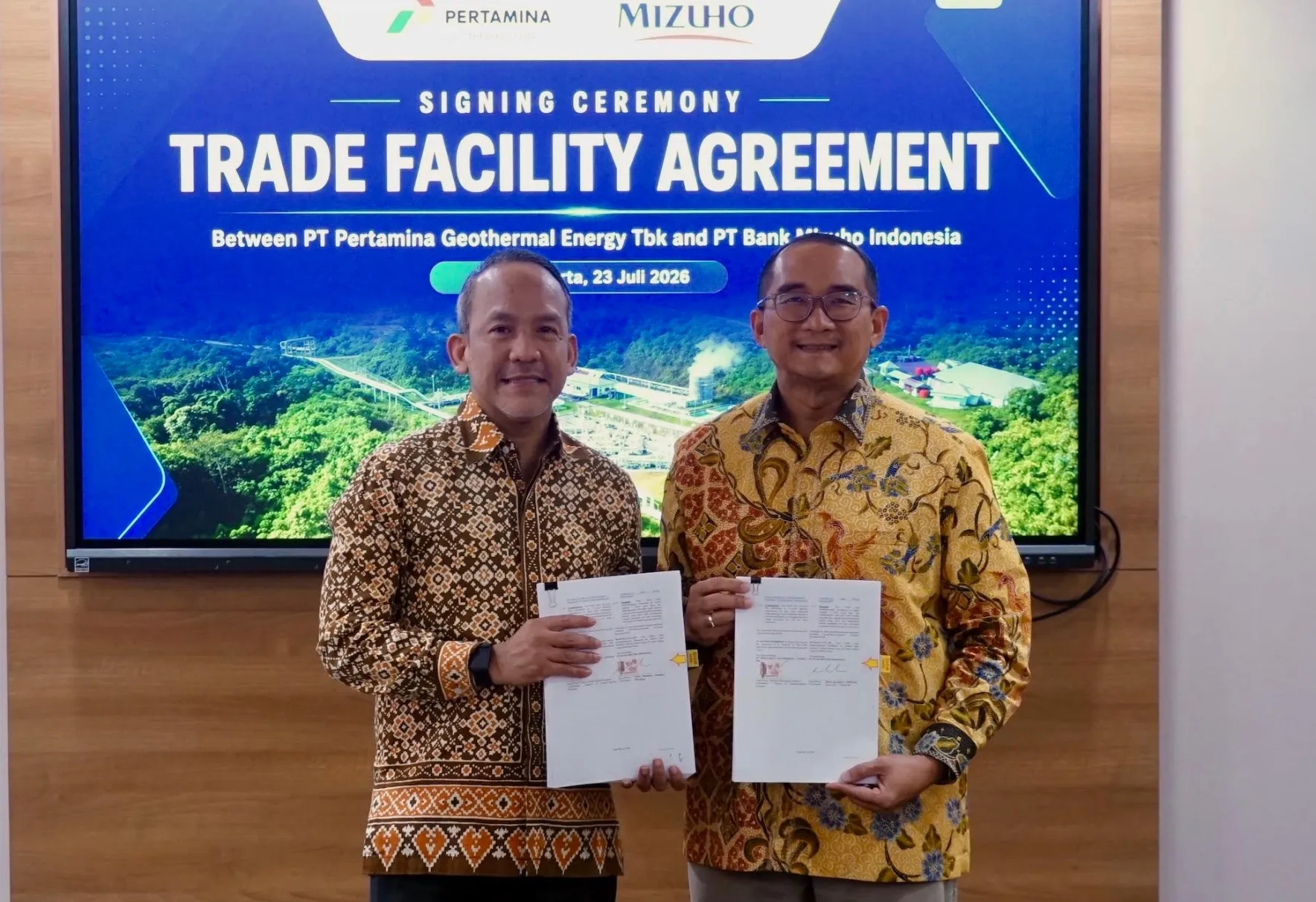 PT Pertamina Geothermal Energy Tbk (PGE) (IDX: PGEO) menandatangani Trade Facility Agreement dengan PT Bank Mizuho Indonesia di Grha Pertamina, Jakarta, pada Kamis (23/07/2026).