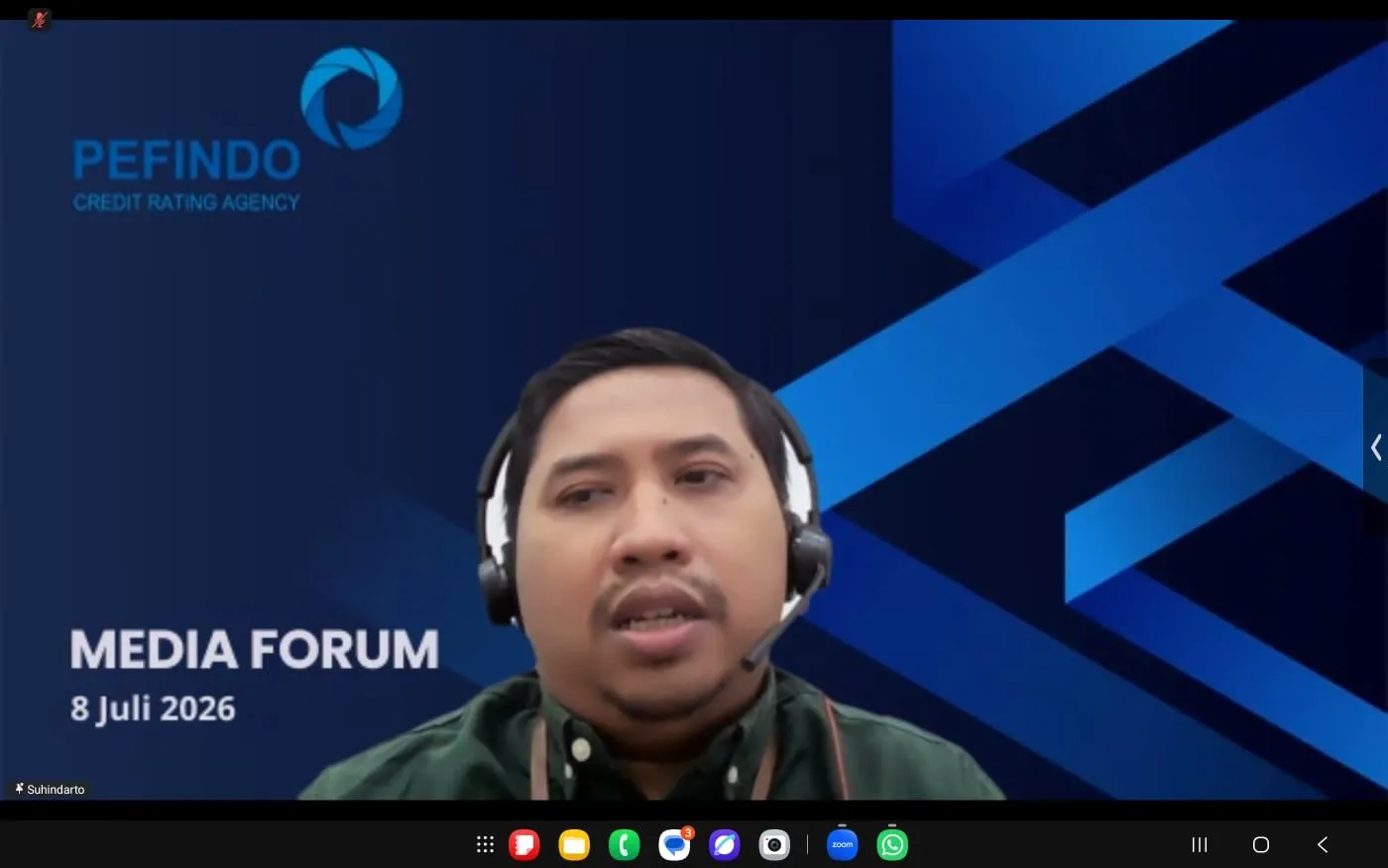 Chief Economist Pefindo, Suhindarto dalam media forum virtual, Rabu (8/7). (Foto: Tangkapan layar)