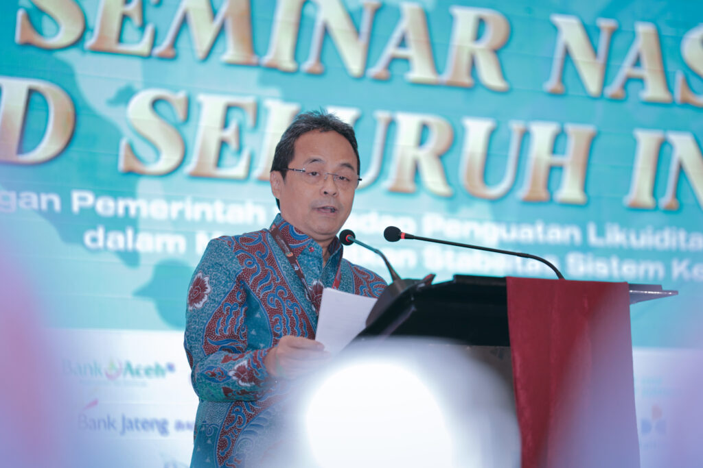 Ketua Umum Asbanda Agus Haryoto Widodo, saat menyampaikan sambutan kepada jajaran direksi BPDSI dalam Seminar Nasional BPD seluruh Indonesia di Hotel Mercure Bengkulu, Jumat, 21 Agustus 2026. (Foto: M. Zulfikar/Infobank)